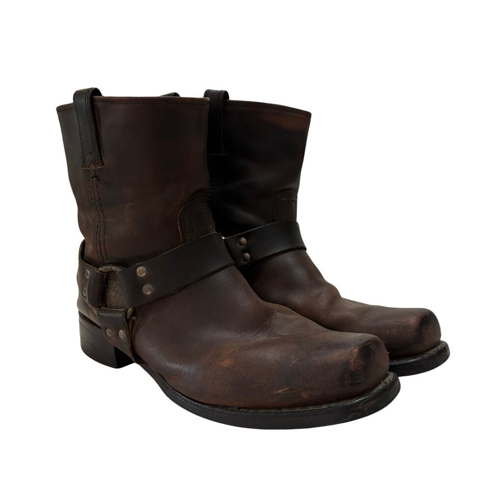 VTG 90's Frye Harness Engineer Moto Riding Western Ankle Boots Brown 13M